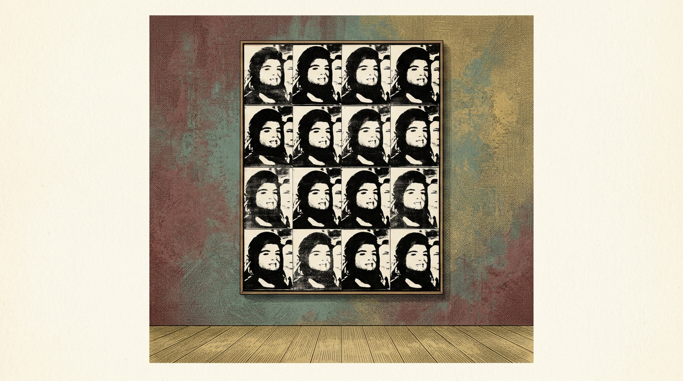 Pricing Culture Studio illustration of Andy Warhol's "Sixteen Jackies," the lead lot of Phillips' sold-out May 2026 New York evening sale.
